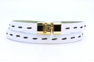 Double T-Bar Bracelet White Stitch Leather