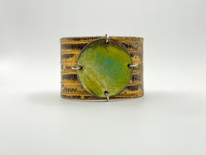SALE Lime on Beige Marked Lizard skin narrow Enamel Cuff