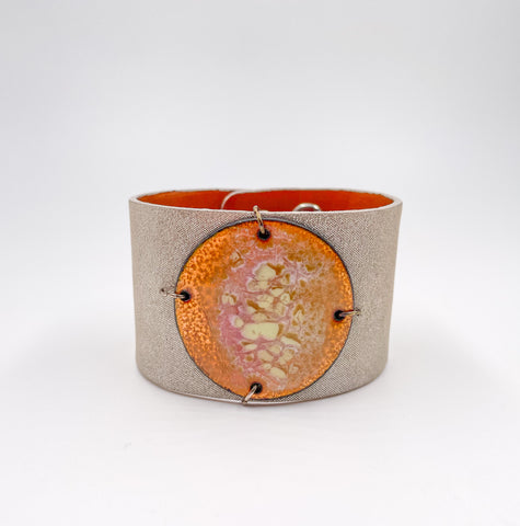 Fall foliage on mocha metallic leather Narrow Enamel Cuff