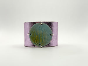 SALE Lagoon on metallic pink leather skin narrow Enamel Cuff
