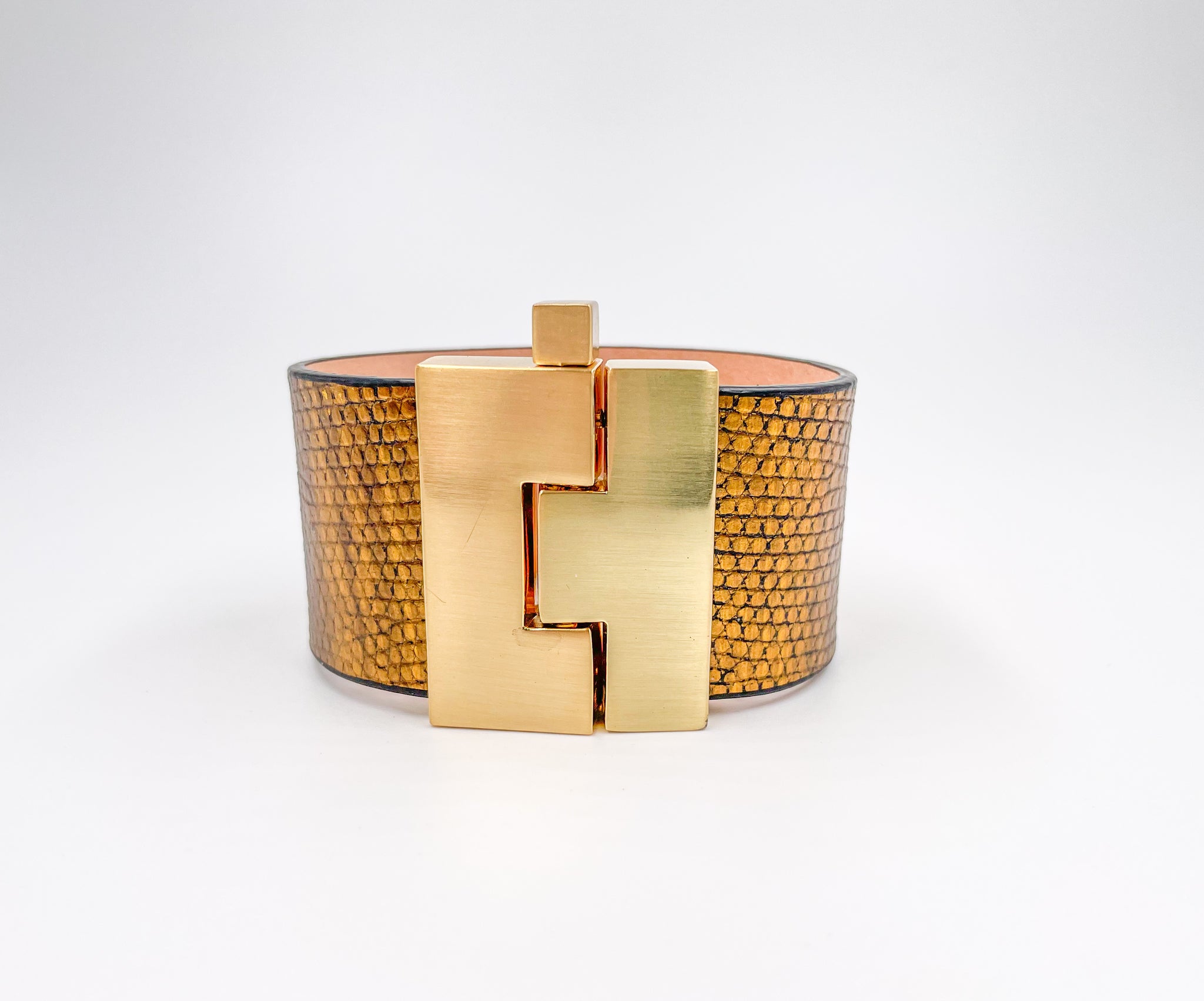 Metallic Antique Gold Lizard Jigsaw Cuff