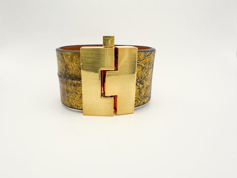 NEW Metallic Gold Alligator Wide Jigsaw Cuff