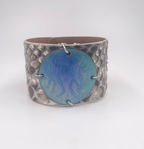 SALE Sea on Natural Python skin narrow Enamel Cuff