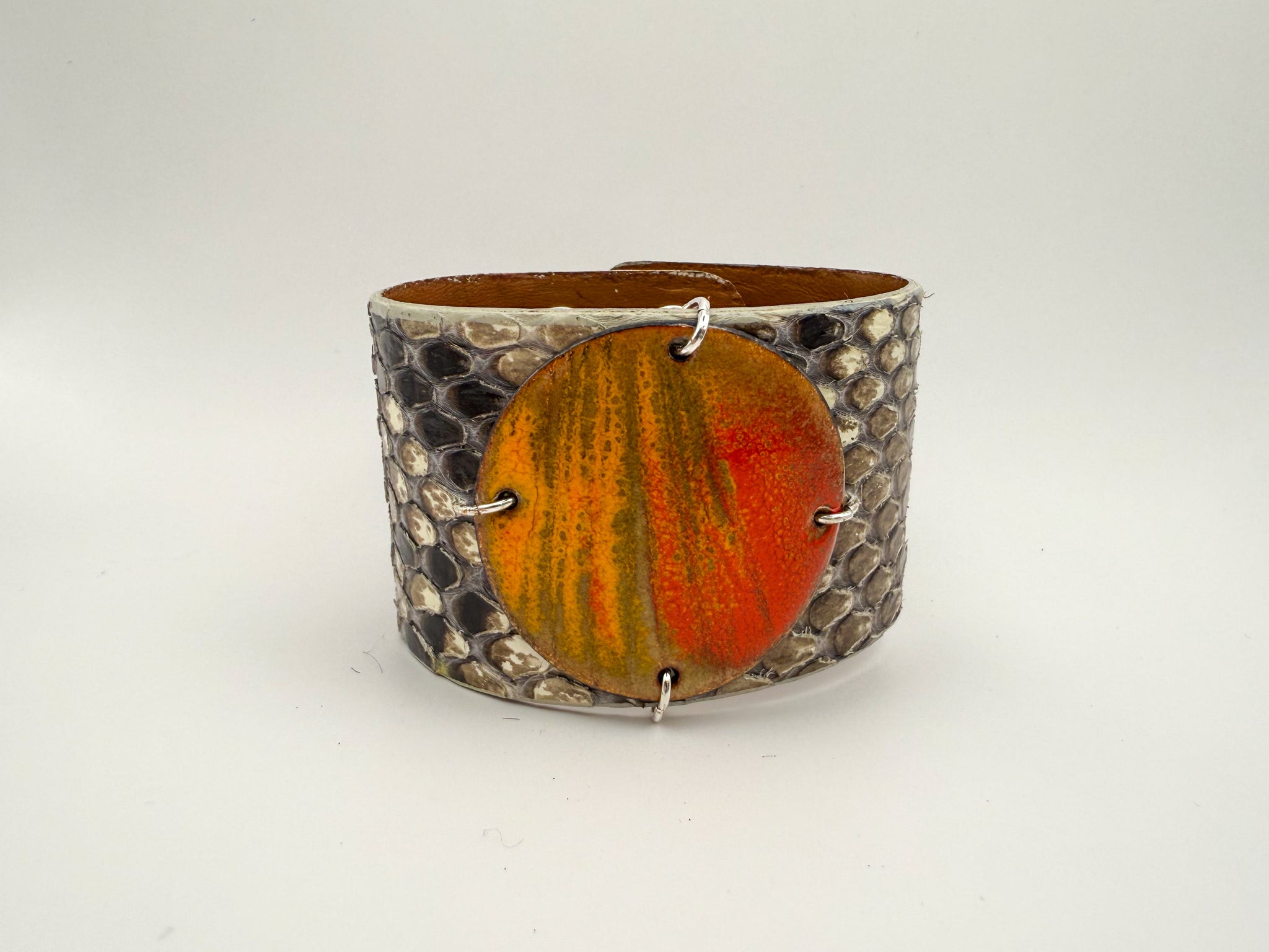SALE Blood Orange on Python skin narrow Enamel Cuff