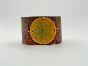 SALE Bronze on Cognac Lizard skin narrow Enamel Cuff