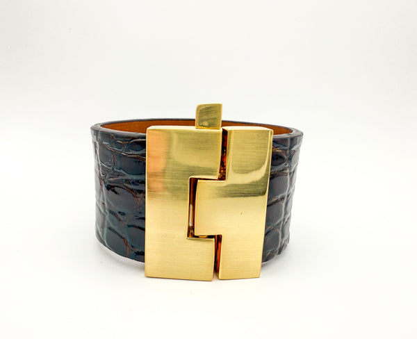 NEW Espresso Alligator Wide Jigsaw Cuff