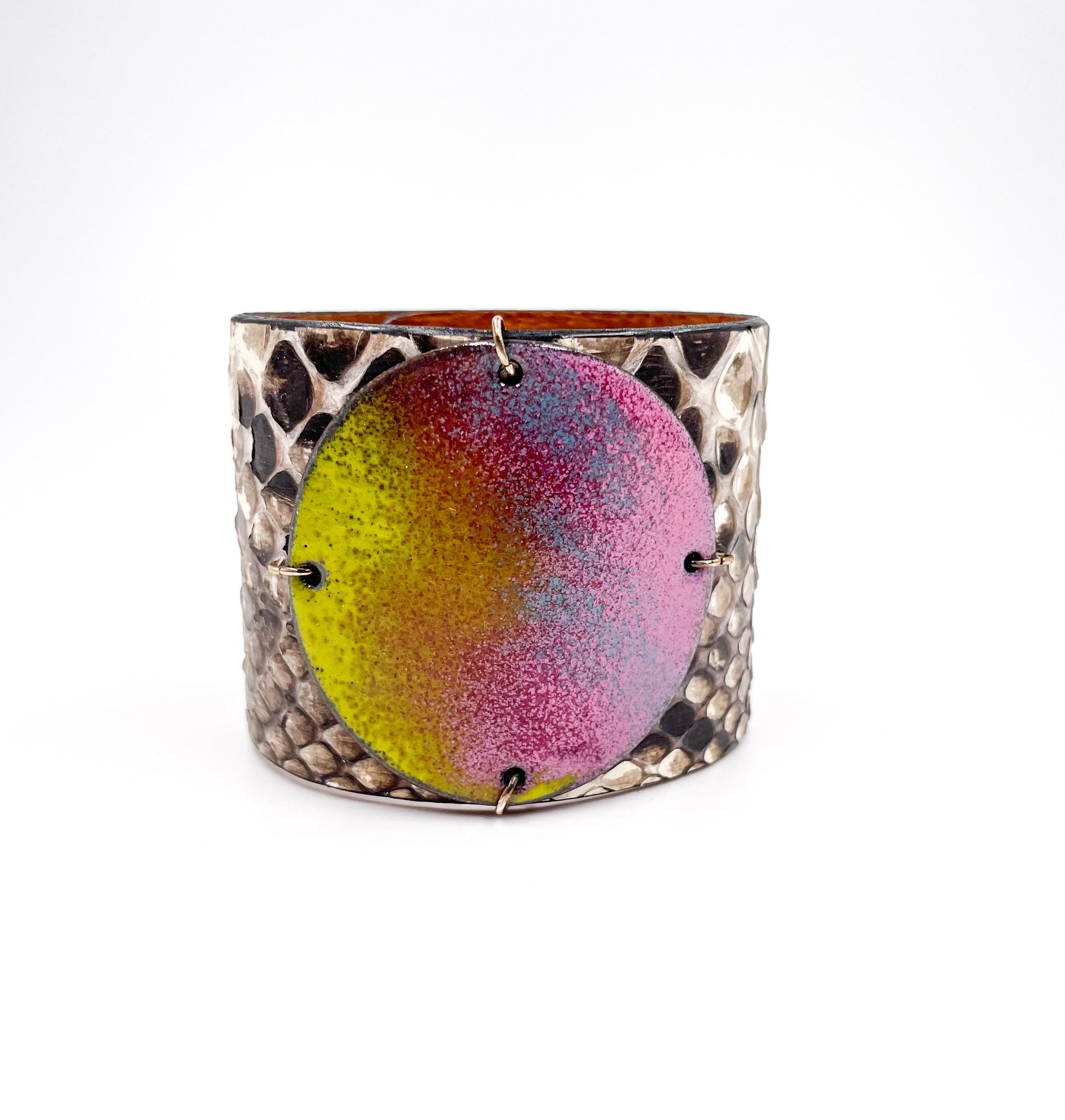 Sherbet on Natural Python Wide Enamel Cuff