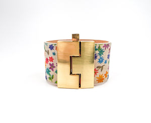 SALE Flower Print Nude Suede Wide Jigsaw Cuff