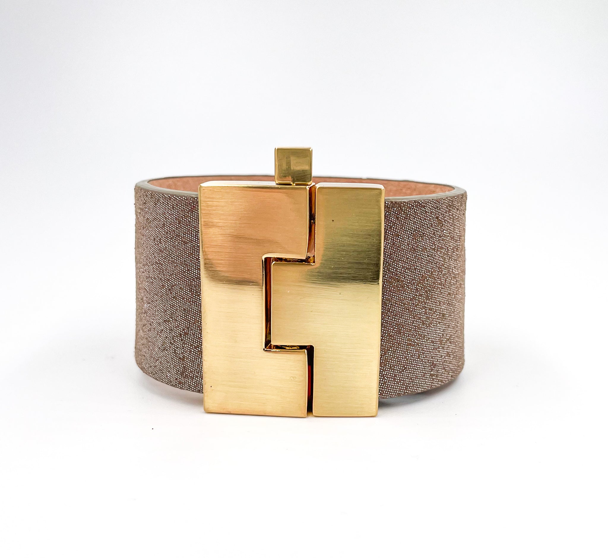 Metallic Mocha Leather Wide Jigsaw Cuff