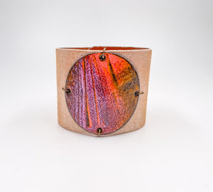 Sunrise on Snow metallic leather wide Enamel Cuff