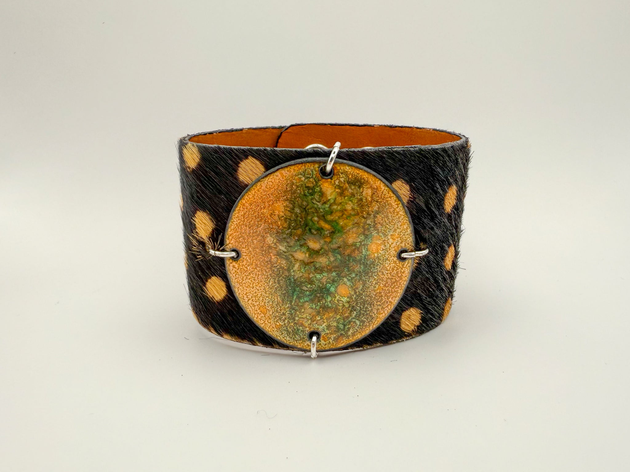 SALE Copper on polka dot pony black hair skin narrow Enamel Cuff