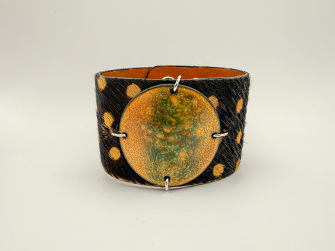 SALE Copper on polka dot pony black hair skin narrow Enamel Cuff