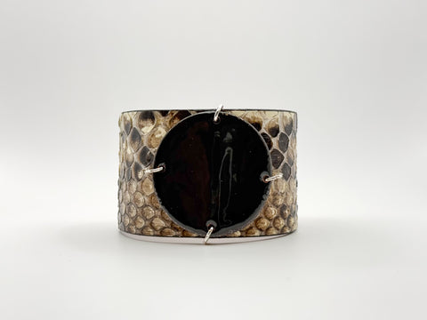 SALE Black on Python skin narrow Enamel Cuff