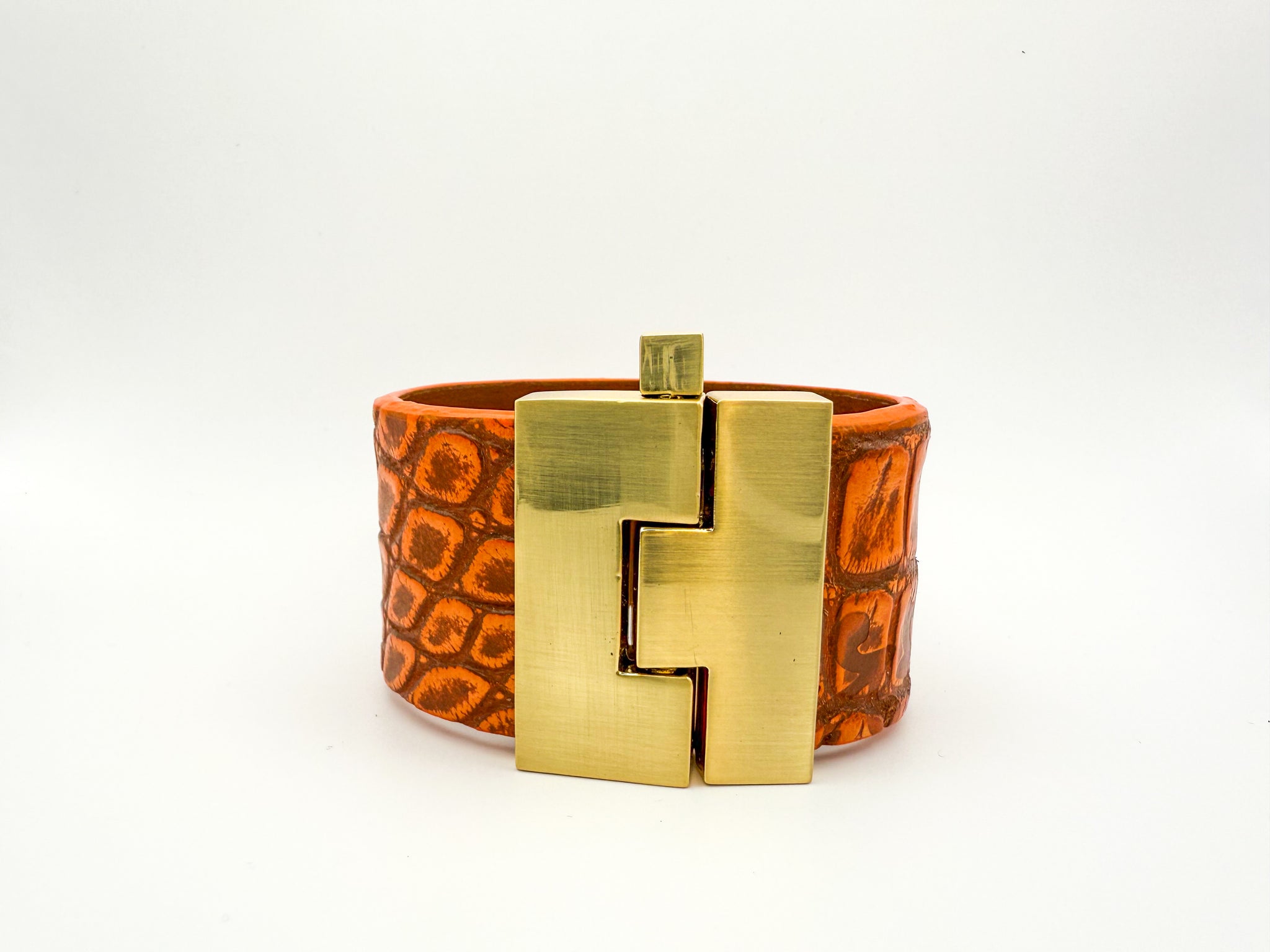 NEW Orange  Marbled Sparkle Alligator Wide Jigsaw Cuff