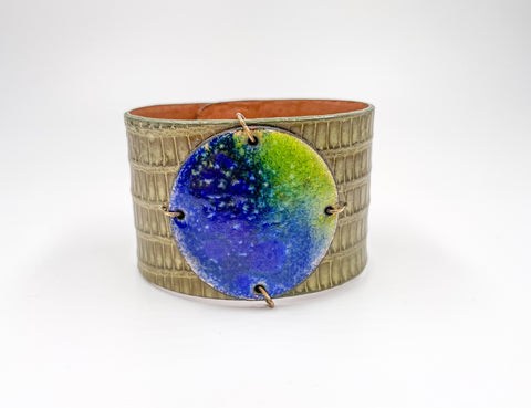 SALE Earth on Olive Lizard skin narrow Enamel Cuff