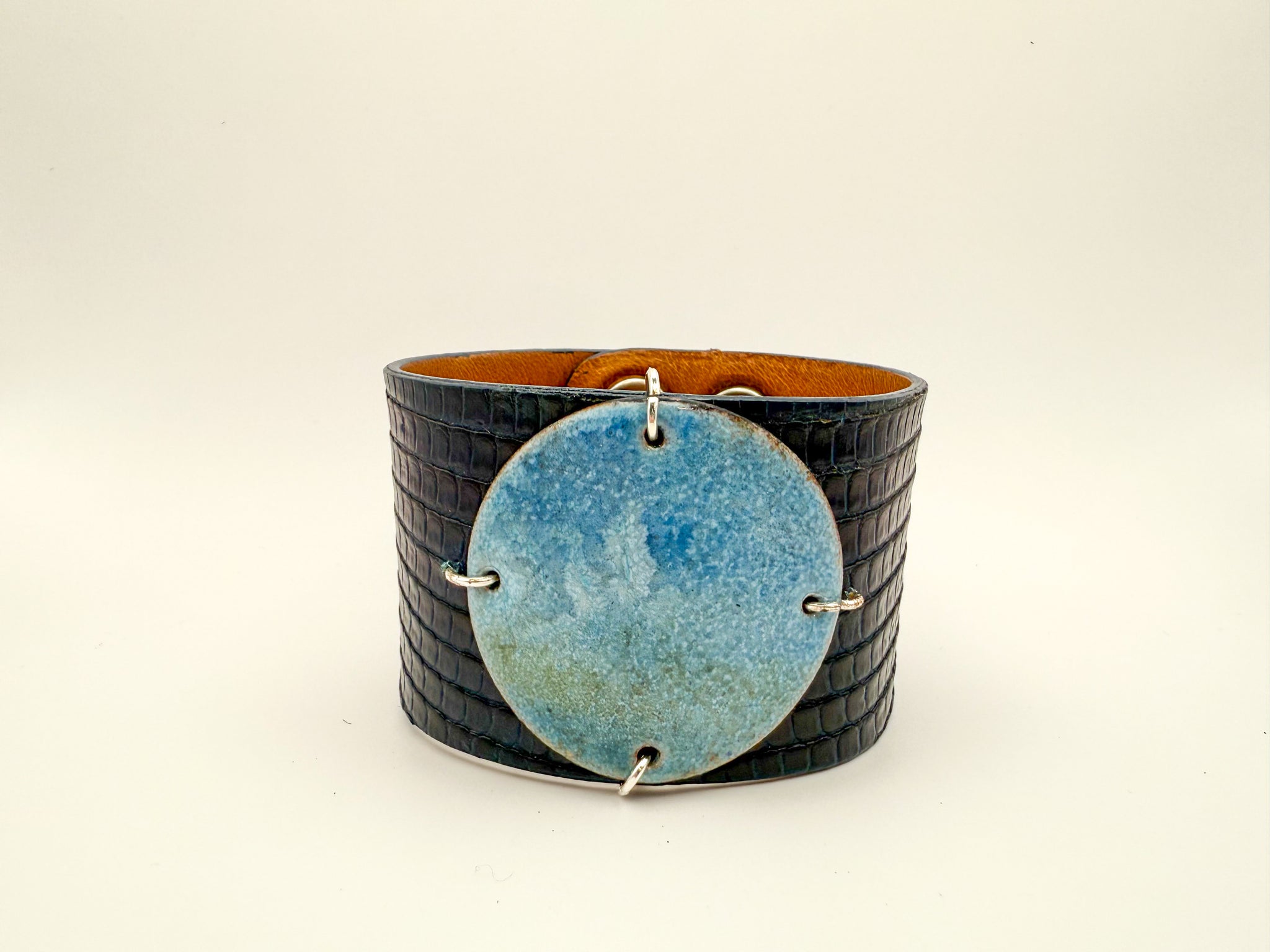 SALE Earth on Navy Lizard skin narrow Enamel Cuff