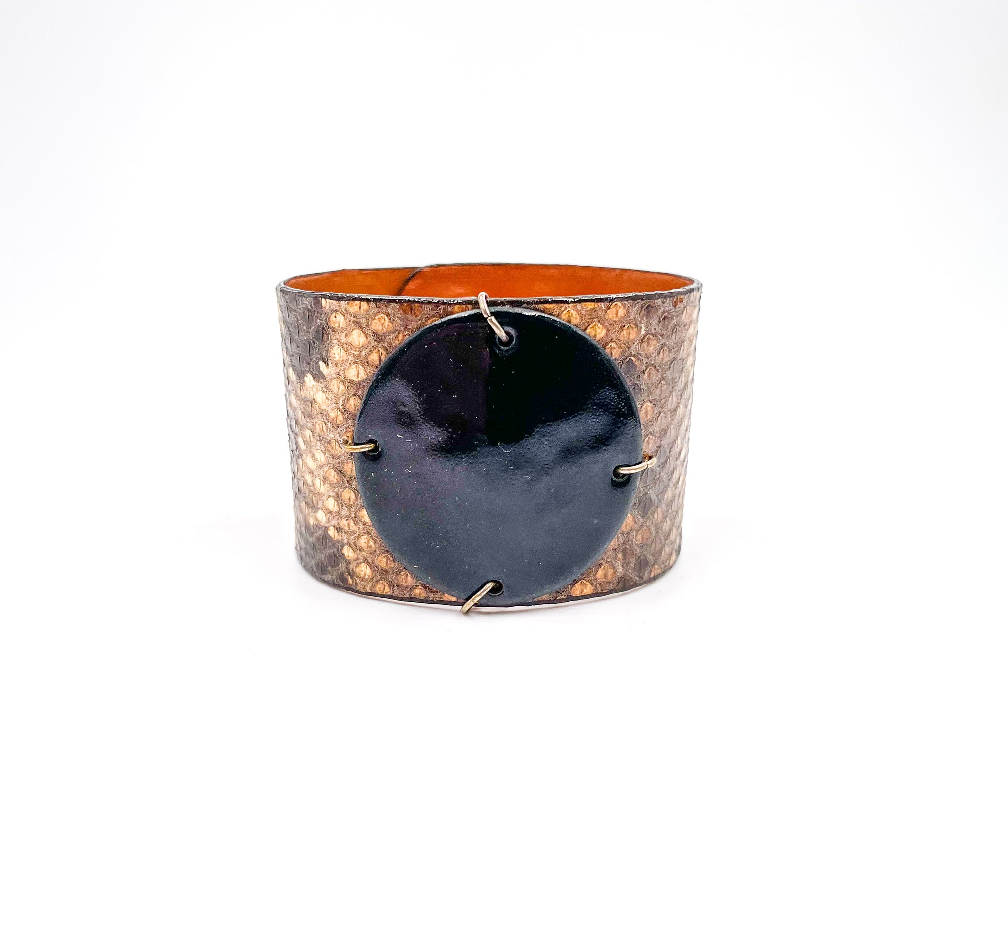 SALE Solid black on Karung Snake Narrow Enamel Cuff