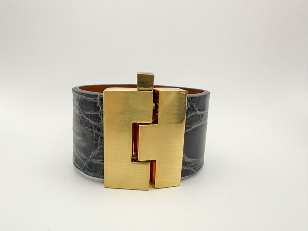 NEW Graphite Crocodile Wide Jigsaw Cuff