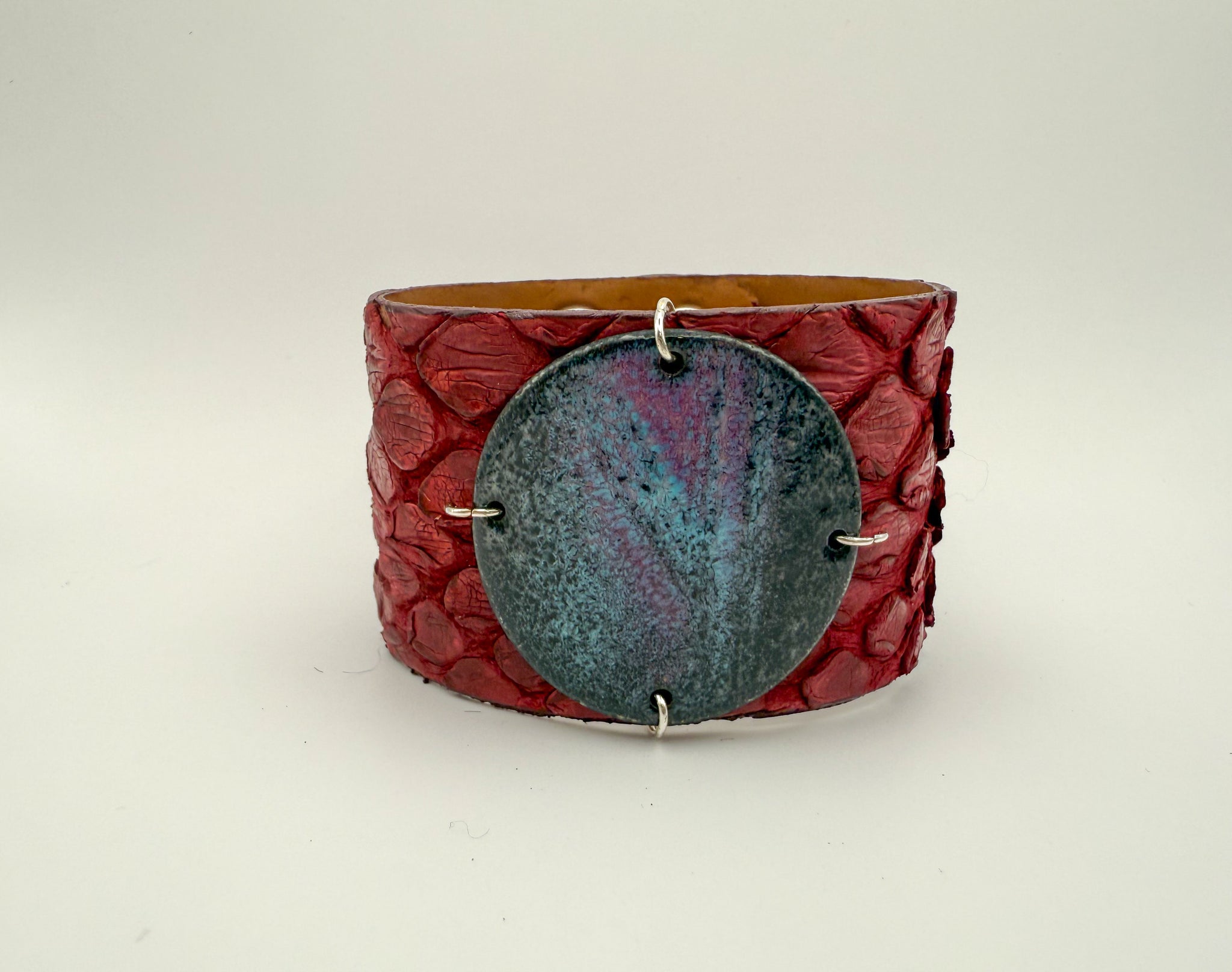 SALE Orchid on Wine Anaconda skin narrow Enamel Cuff