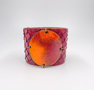 Sunset on soft red Anaconda Wide Enamel Cuff