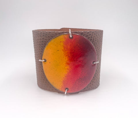 SALE Sunset on Cognac Lizard Wide Enamel Cuff