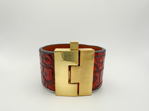 NEW Wine Marbled Sparkle Alligator Wide Jigsaw Cuff