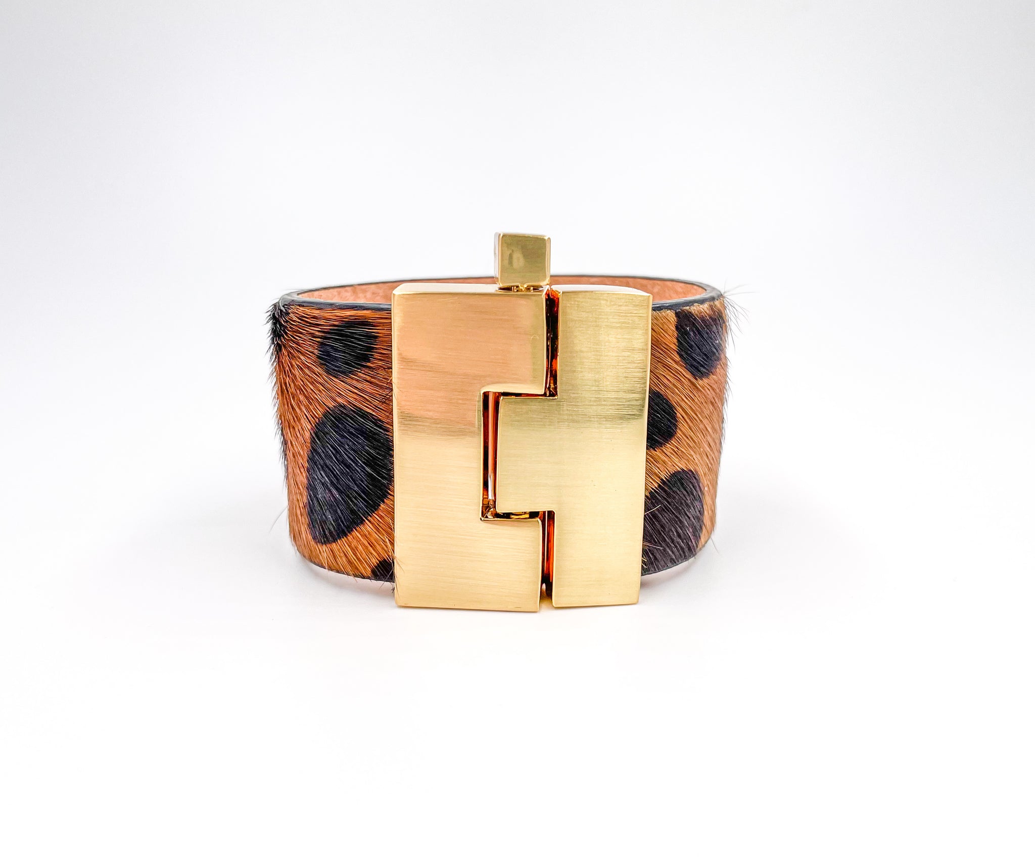 Leopard-print Pony-hair Leather Wide Jigsaw Cuff