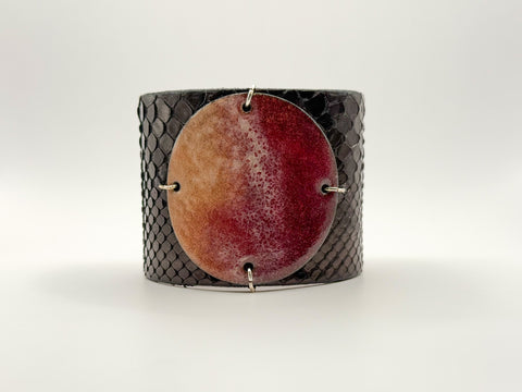 SALE Autumn on Black Anaconda Wide Enamel Cuff