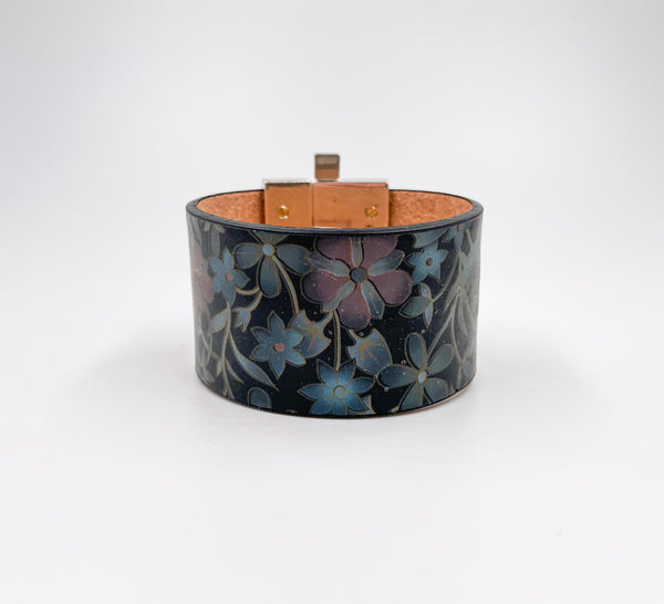 Winter Floral Leather Wide Jigsaw Cuff