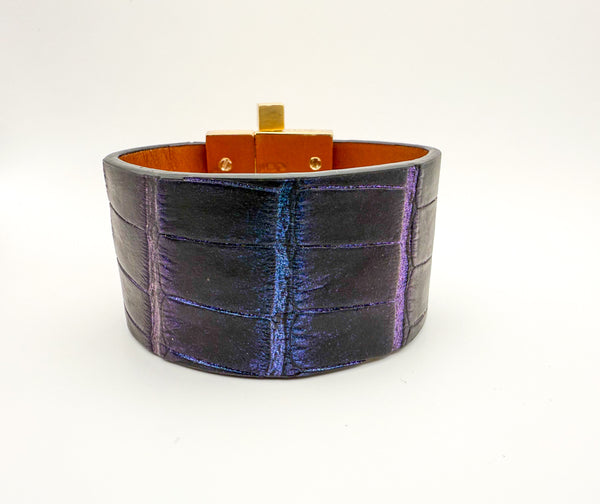 NEW Blue Glitter on Black Alligator Wide Jigsaw Cuff