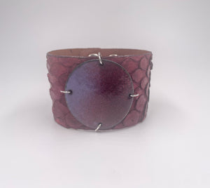 SALE Plums on Bordeaux Anaconda skin narrow Enamel Cuff