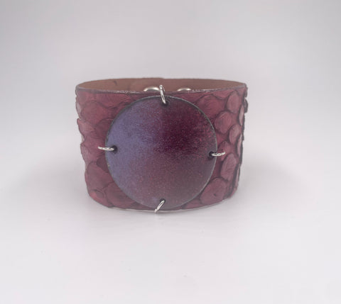 SALE Plums on Bordeaux Anaconda skin narrow Enamel Cuff