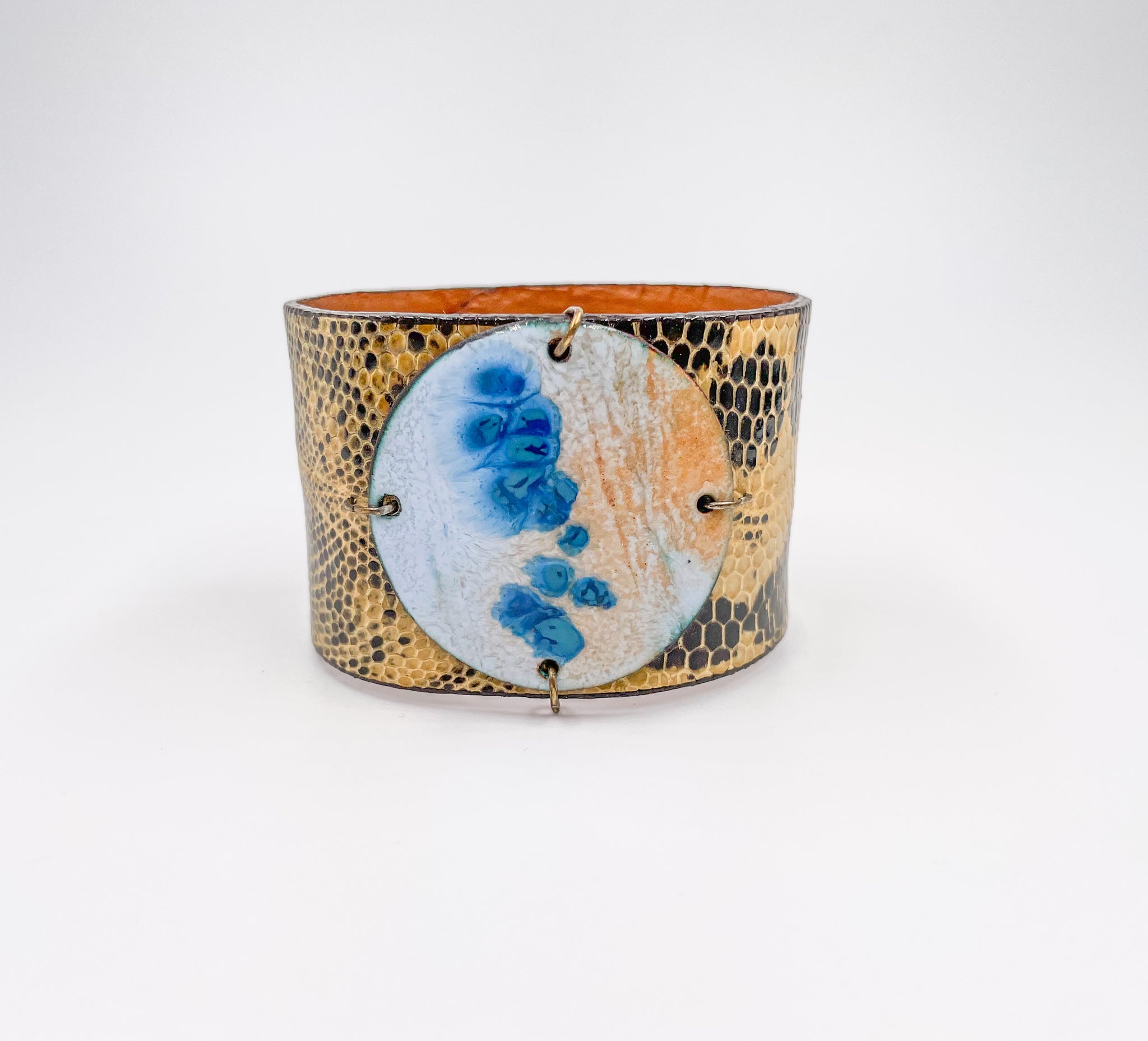 Surf on Beige Marked Lizard Narrow Enamel Cuff