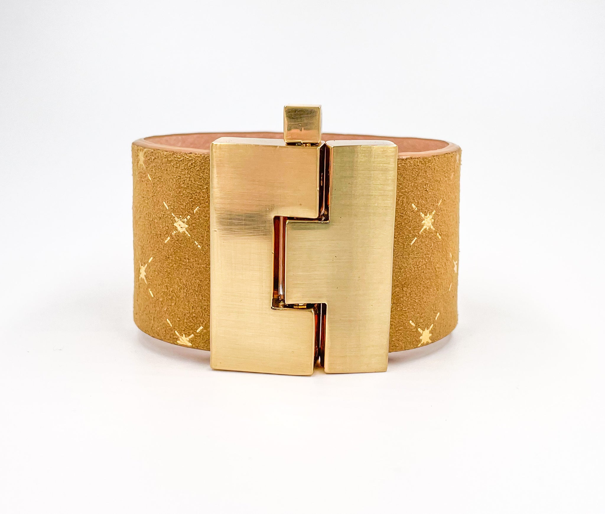 Gold Stars with Tan Suede Wide Jigsaw Cuff