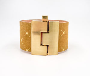 Gold Stars with Tan Suede Wide Jigsaw Cuff
