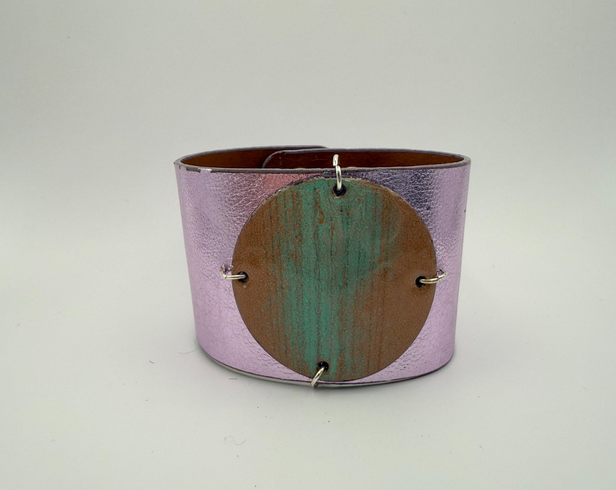 SALE Beach on metallic pink leather skin narrow Enamel Cuff