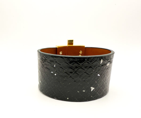 NEW Black Sparkle Python Wide Jigsaw Cuff