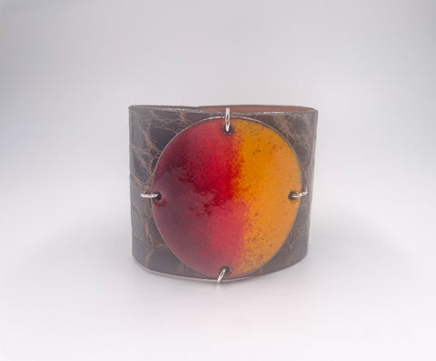 SALE Sunset on Chocolate Crocodile Skin Wide Enamel Cuff