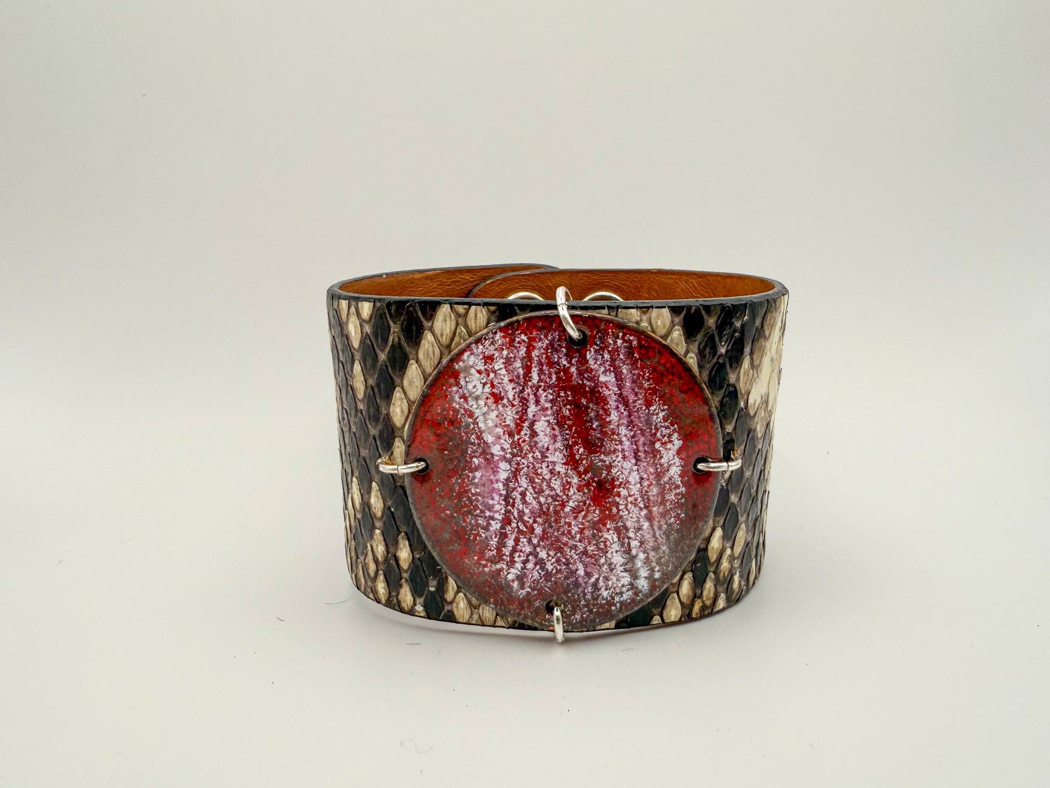 SALE Raspberry on Python skin narrow Enamel Cuff