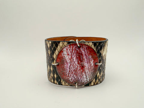 SALE Raspberry on Python skin narrow Enamel Cuff