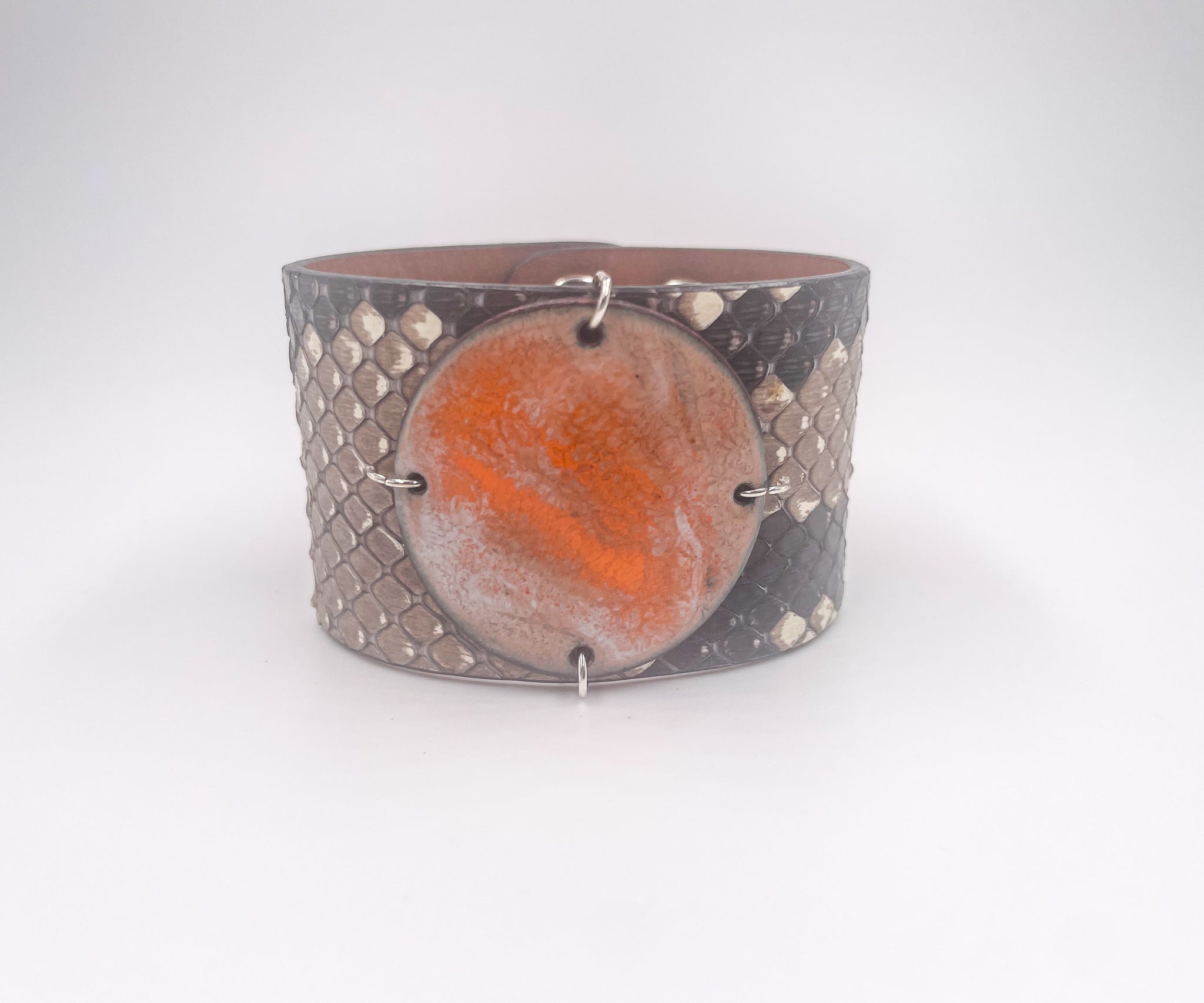 SALE Sherbet on Natural Python skin narrow Enamel Cuff