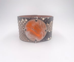 SALE Sherbet on Natural Python skin narrow Enamel Cuff