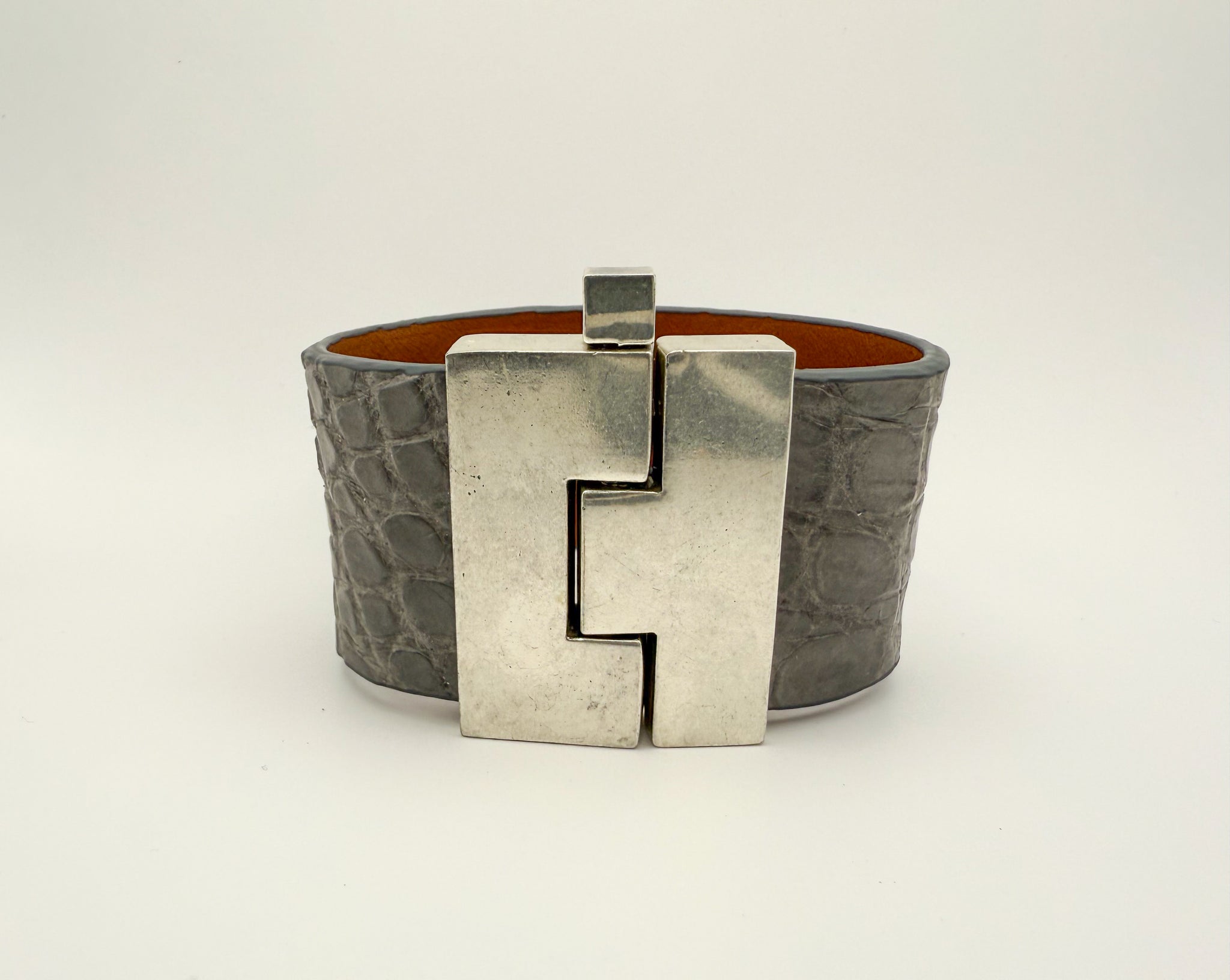 NEW Steele Grey Crocodile Wide Jigsaw Cuff