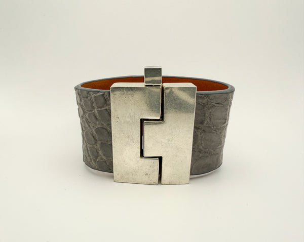 NEW Steele Grey Crocodile Wide Jigsaw Cuff