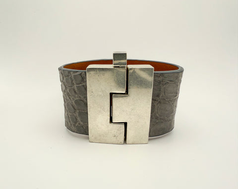 NEW Steele Grey Crocodile Wide Jigsaw Cuff