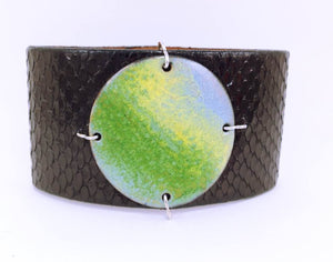 SALE Lime/sky on Black Anaconda Narrow Enamel Cuff