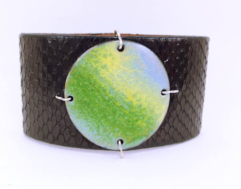 Lime/sky on Black Anaconda Narrow Enamel Cuff