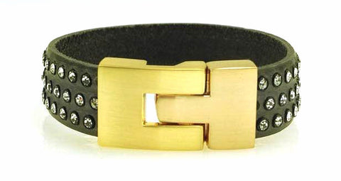 Single Jigsaw Bracelet Grey Leather Crystal