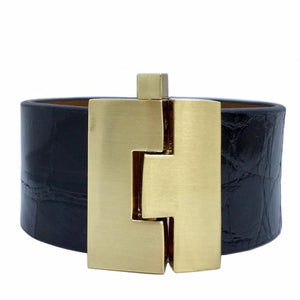 Wide Black Crocodile Jigsaw Cuff