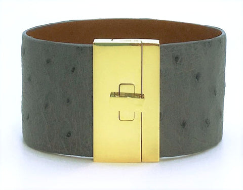 SALE Wide Turnlock Cuff Grey Ostrich